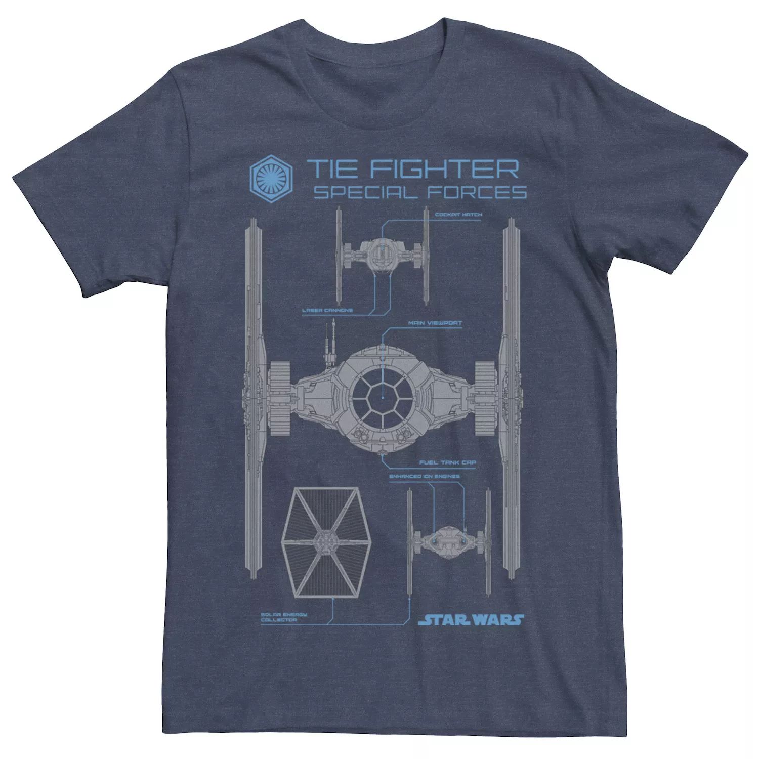 Мужская футболка The Force Awakens TIE Fighter Schematics Star Wars