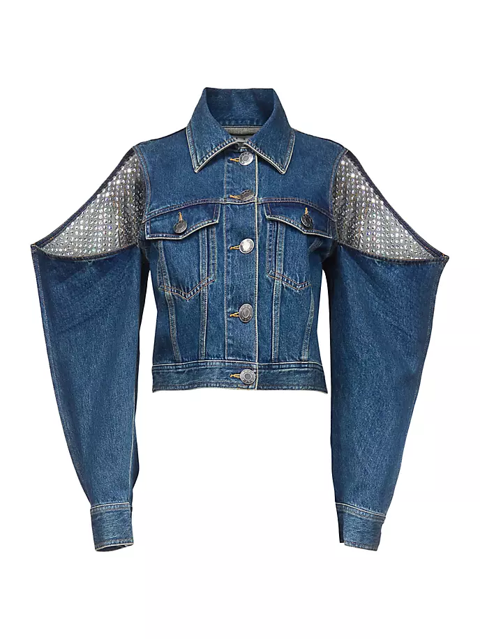 

Джинсовая куртка с вырезами, украшенная кристаллами Area, цвет vintage indigo