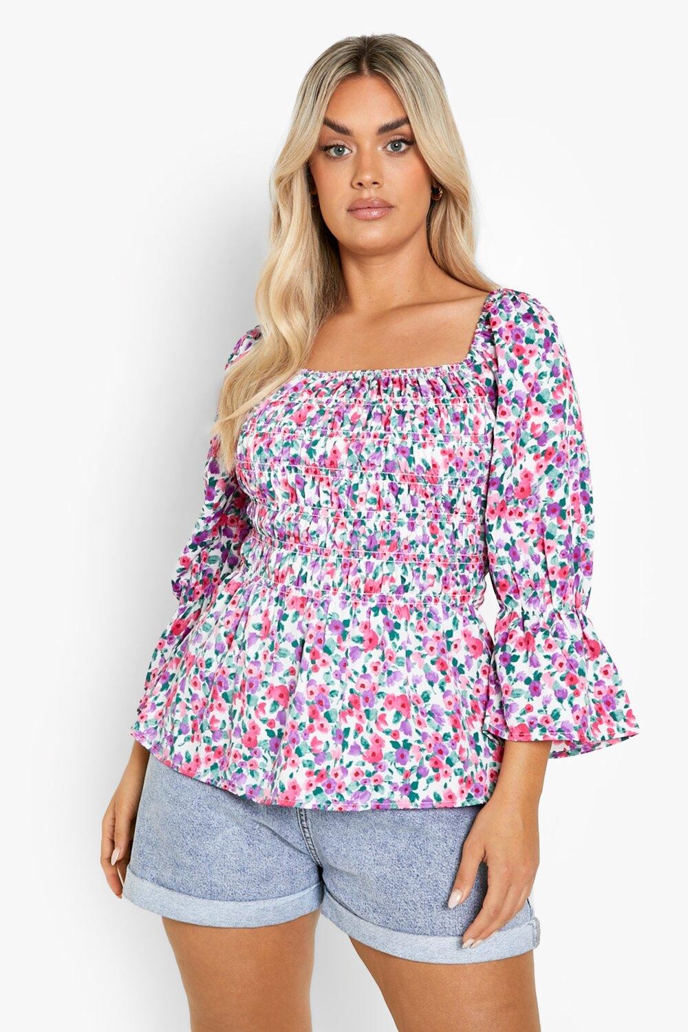 

Блузка с цветочным прибором и оланками Boohoo, белый