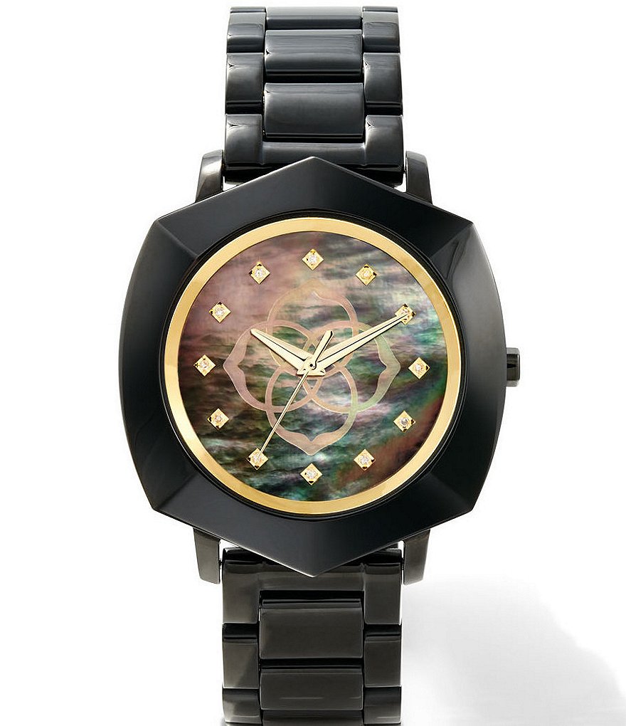 Женские часы Kendra Scott Dira с тремя стрелками, черный браслет из нержавеющей стали, черный