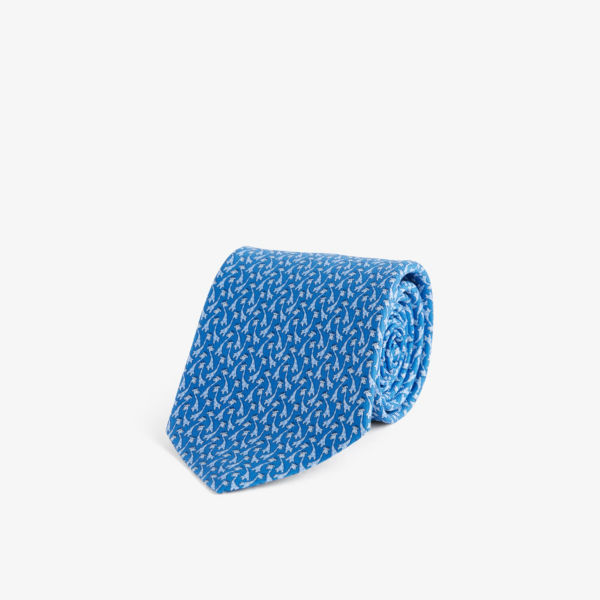 Широкий шелковый галстук с графичным узором Ferragamo, цвет azzurro широкий желтый галстук с узором benjamin james 811575
