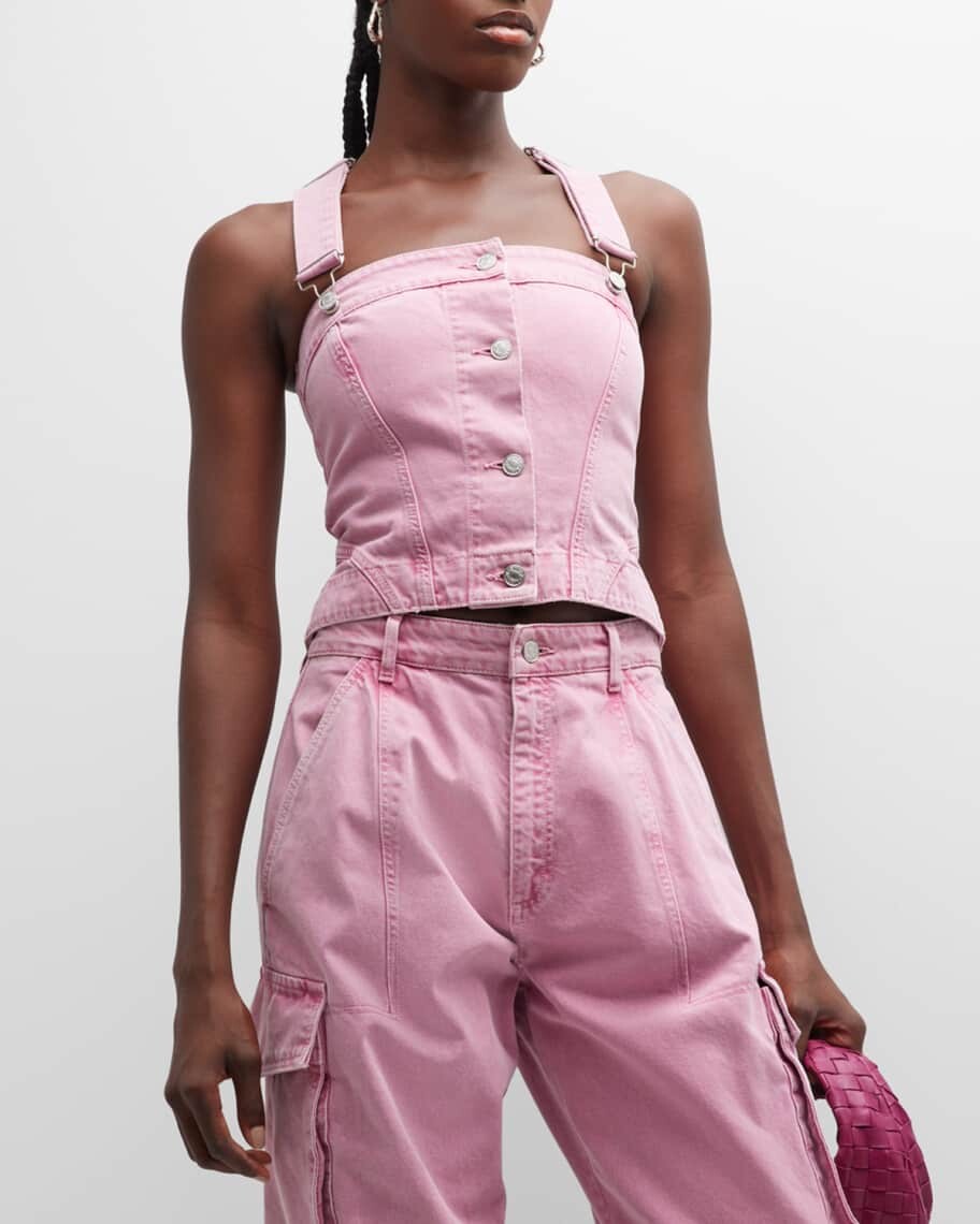 

Джинсовый укороченный топ с подтяжками Moschino Jeans