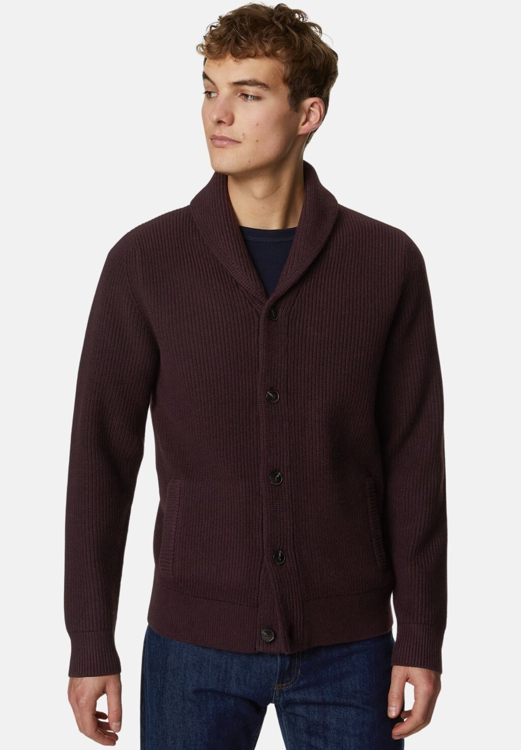 Кардиган Textured Shawl Collar Marks & Spencer, цвет raisin