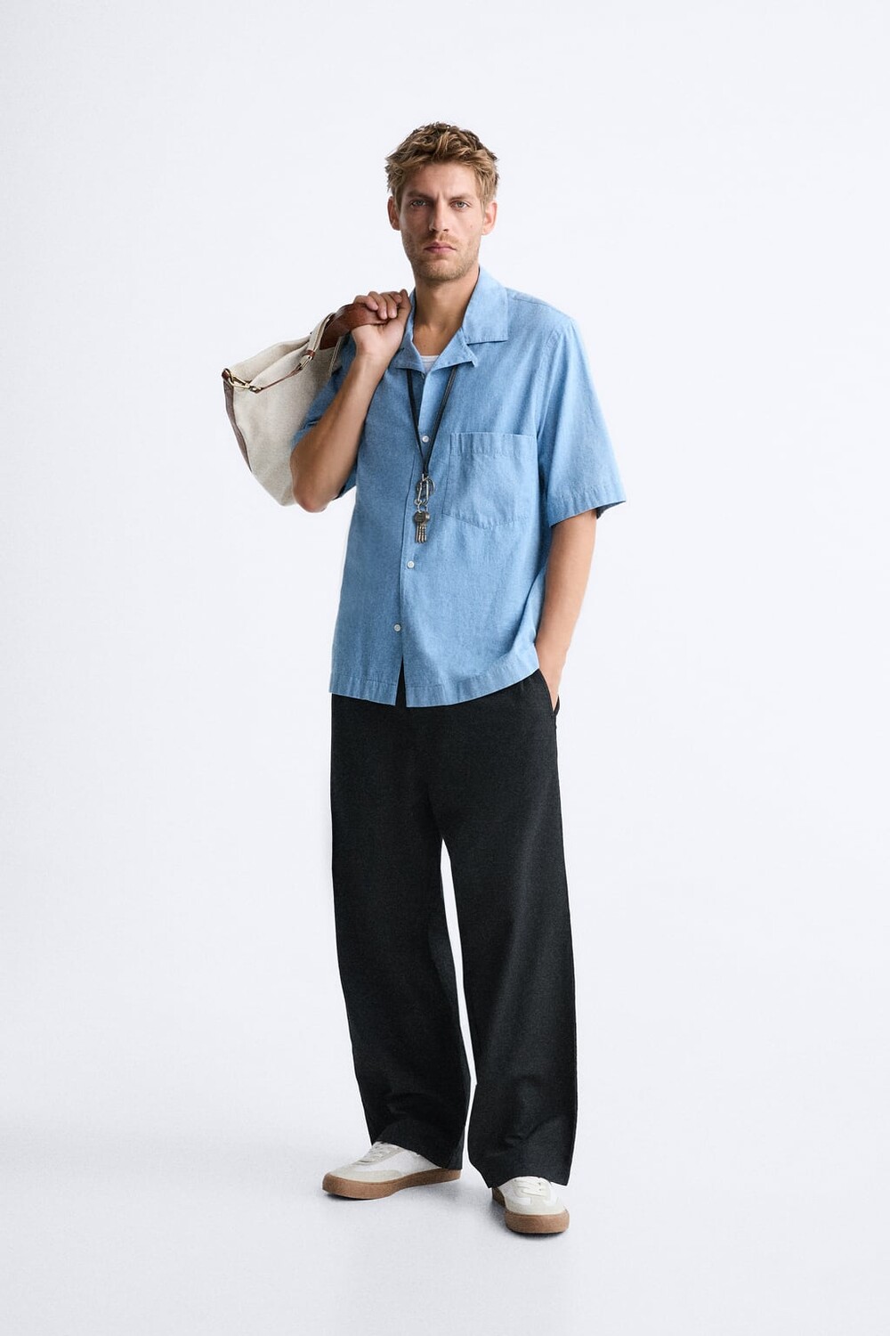 

Хлопковые льняные брюки ZARA, черный