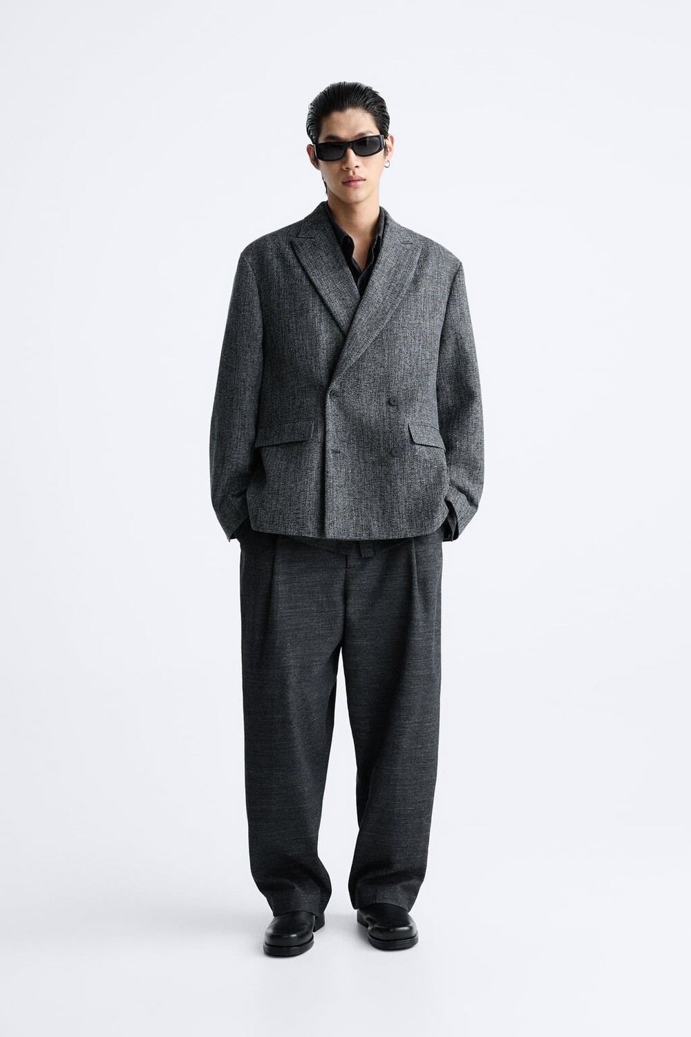 

Укороченный пиджак оверсайз ZARA, серый