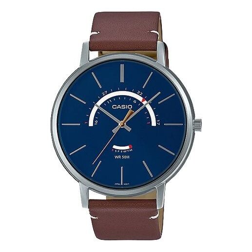 

Часы Men's CASIO Dress Series Waterproof Quartz Blue Dial 43mm Brown Leather Strap Watch Mens Analog, синий