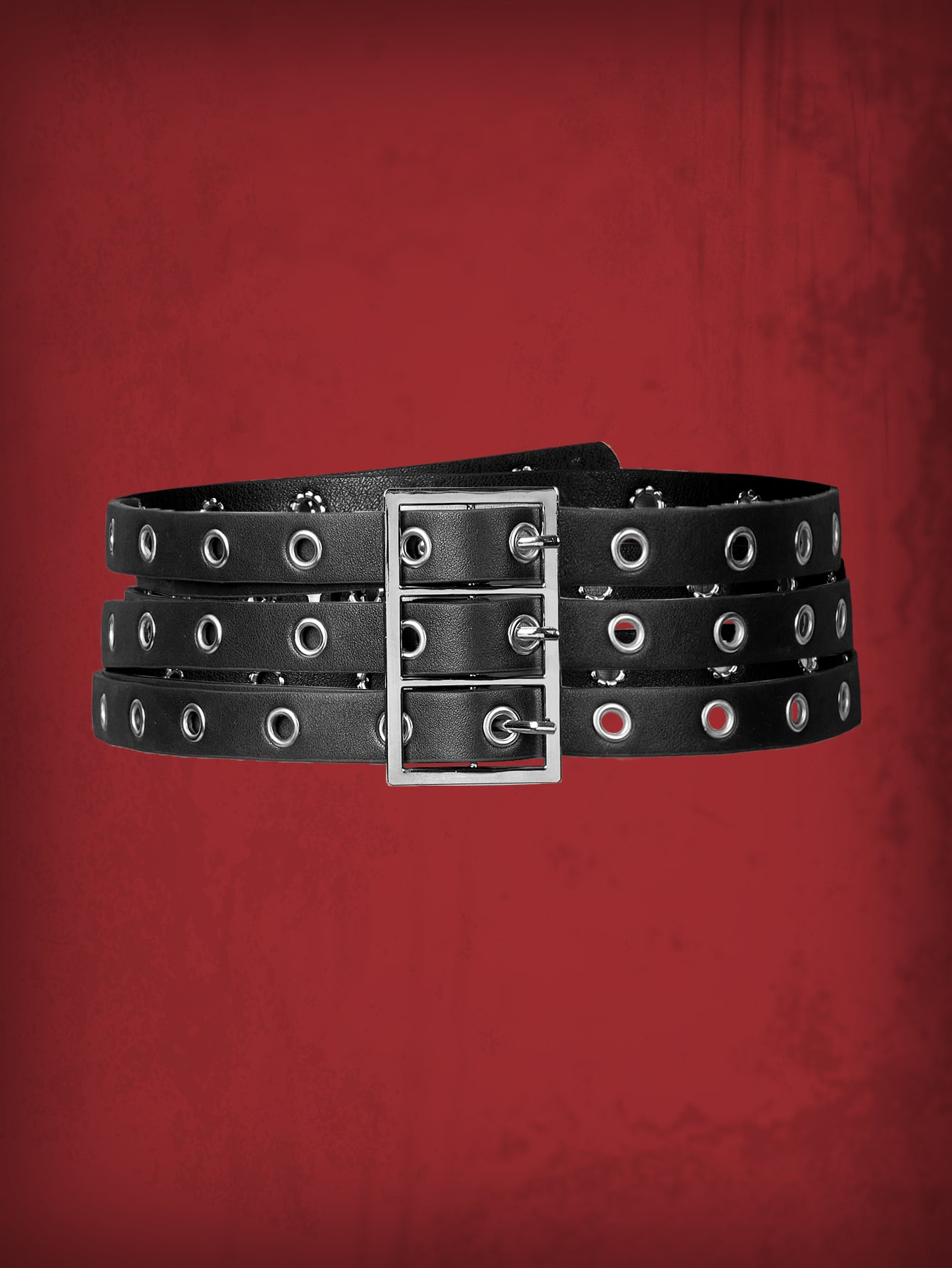 Ремень ROMWE с прямоугольной пряжкой в ​​стиле гранж-панк и люверсами, черный ремень с овальными люверсами 100 см красный
