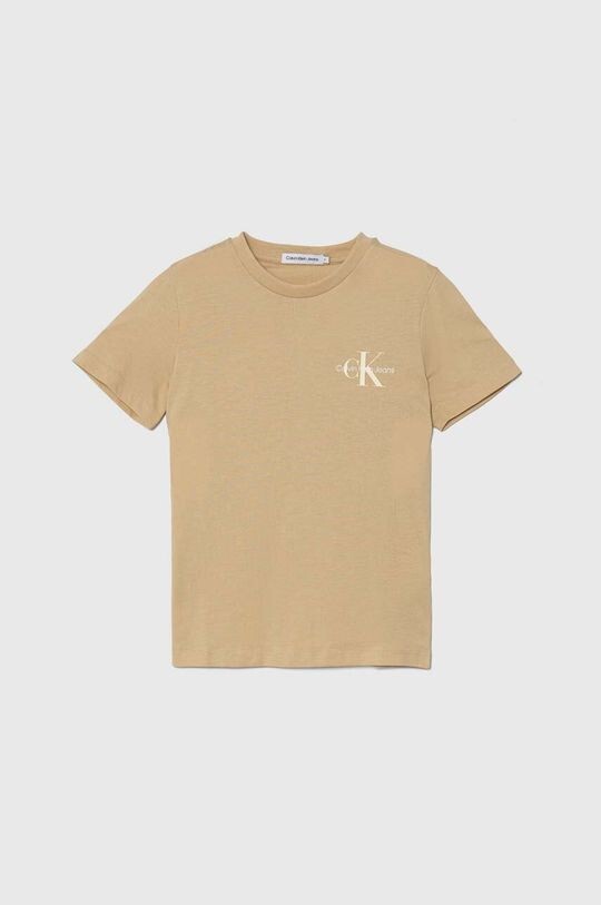 

Детская хлопковая футболка Calvin Klein Jeans, бежевый