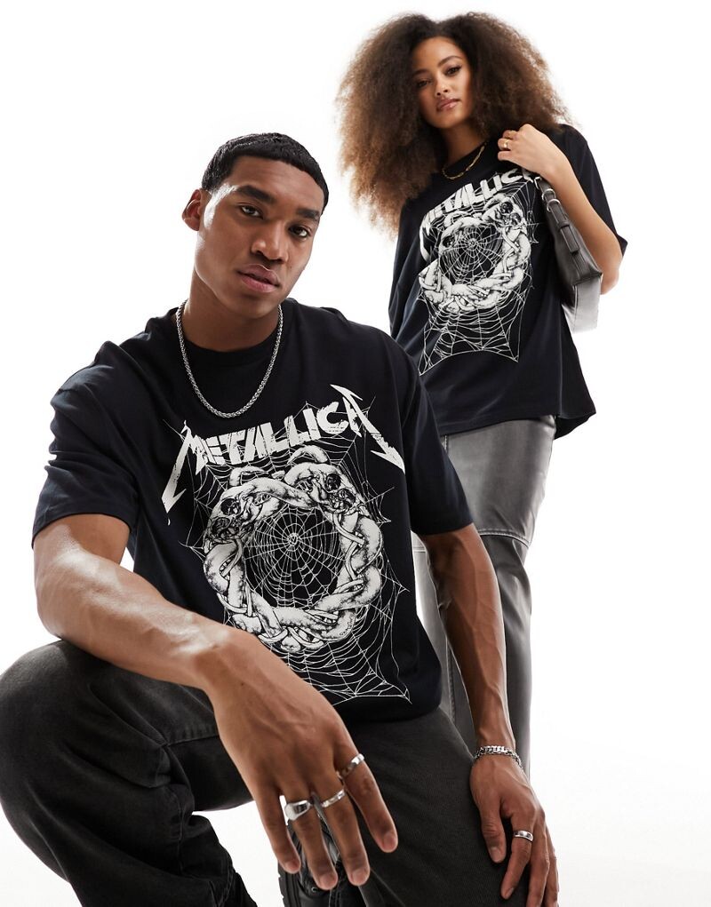 

Черная оверсайз-футболка унисекс с лицензией ASOS DESIGN с принтом Metallica