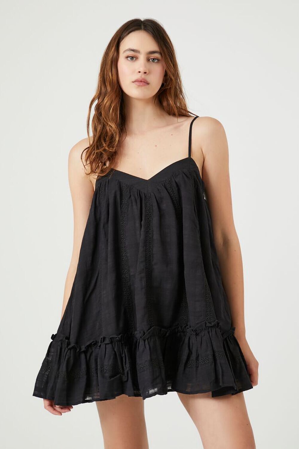 

Мини-платье прямого кроя с воланами Forever 21, черный