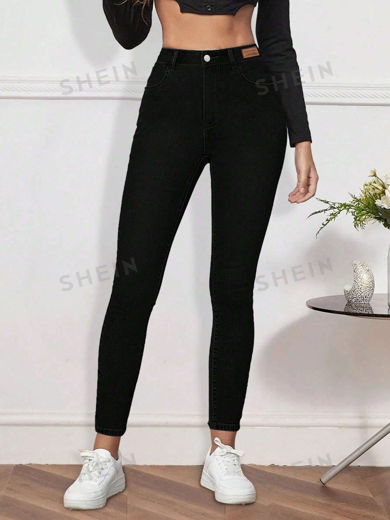 Женские облегающие сексуальные джинсы скинни с узкой стопой, черный