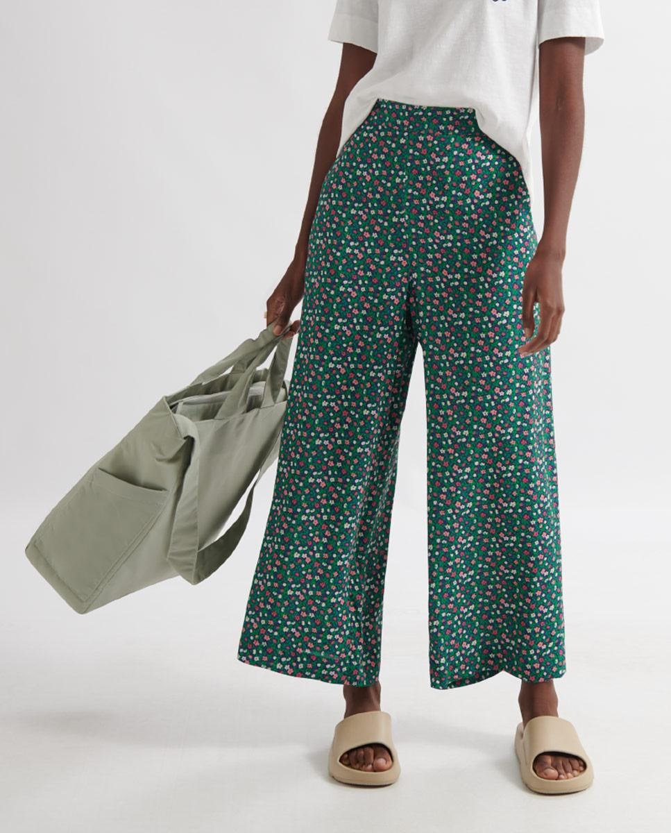 Женские широкие брюки с завышенной талией и принтом Loreak Mendian, зеленый