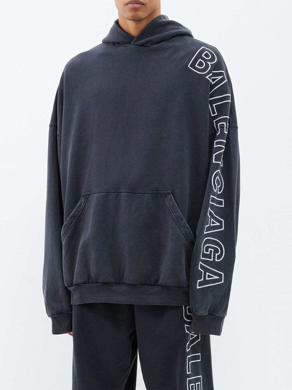 

Толстовка из хлопкового джерси с вышитым логотипом Balenciaga, черный