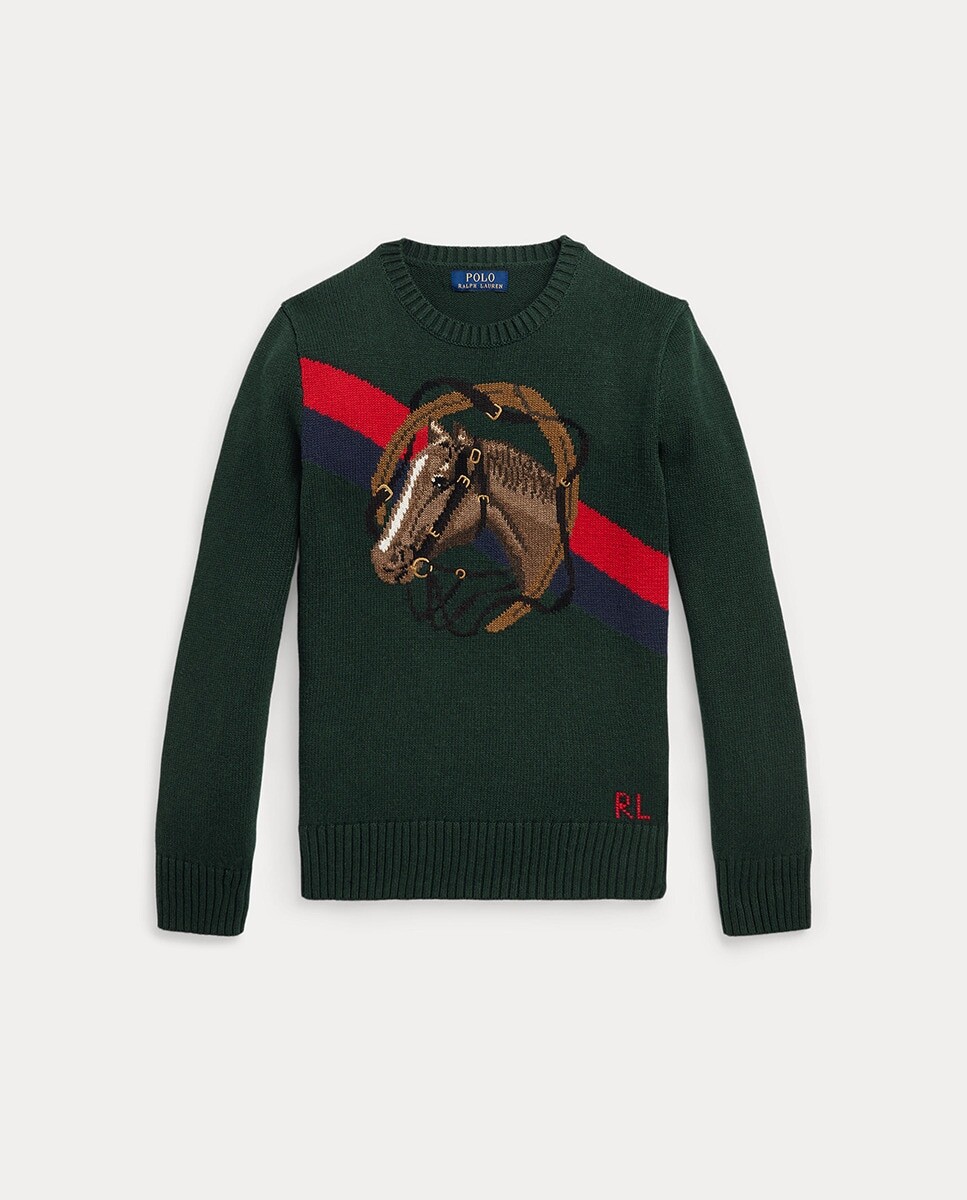 

Хлопковый свитер для мальчика с лошадкой Polo Ralph Lauren, зеленый