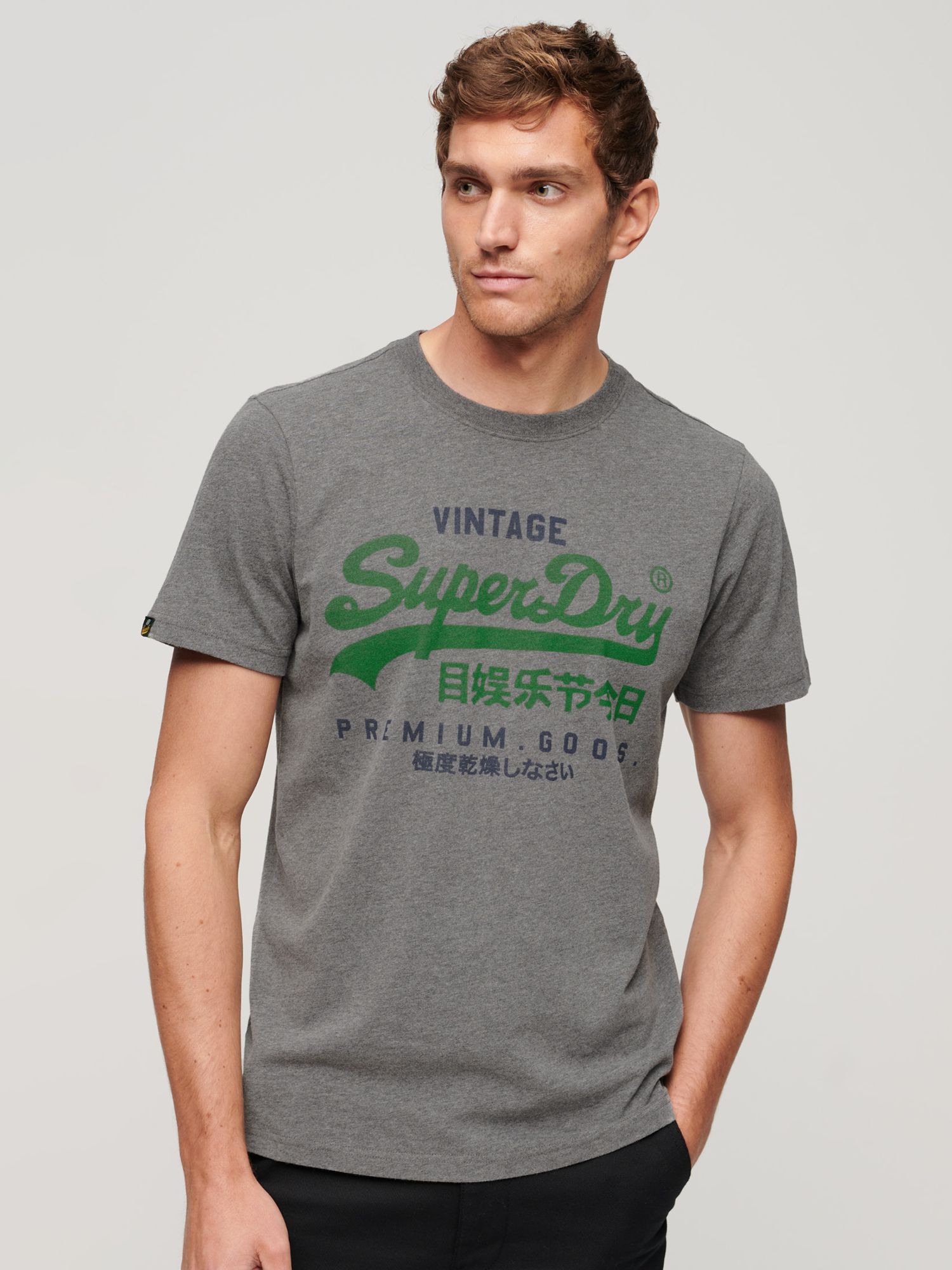 Футболка Superdry Vintage Logo Premium Goods, темно-серый меланжевый
