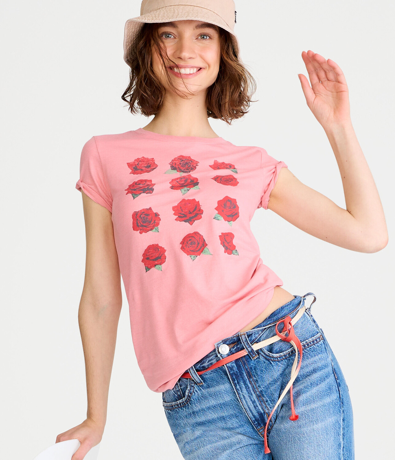 

Футболка с рисунком Stacked Roses Aeropostale, розовый