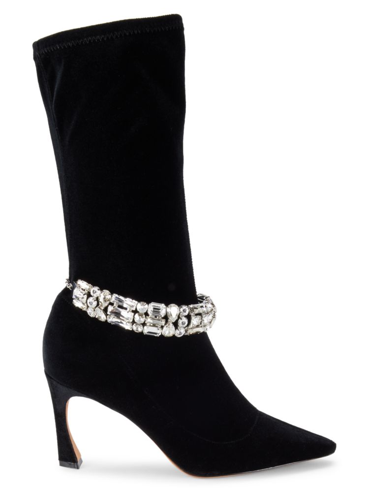 Бархатные ботинки до середины икры на каблуке Riviera с кристаллами Alexandre Birman, черный