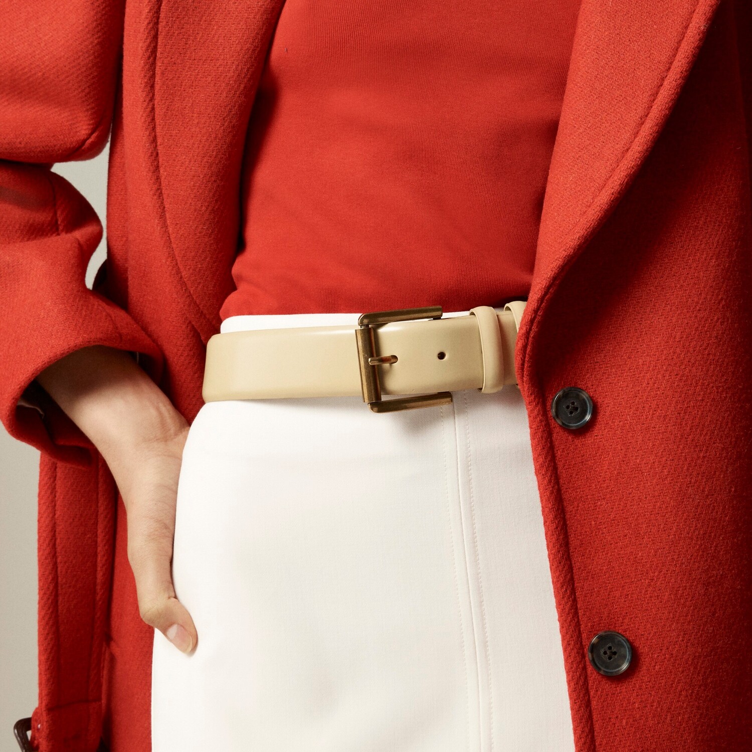 

Широкий ремень из кожи спаццолато. J.Crew, хаки