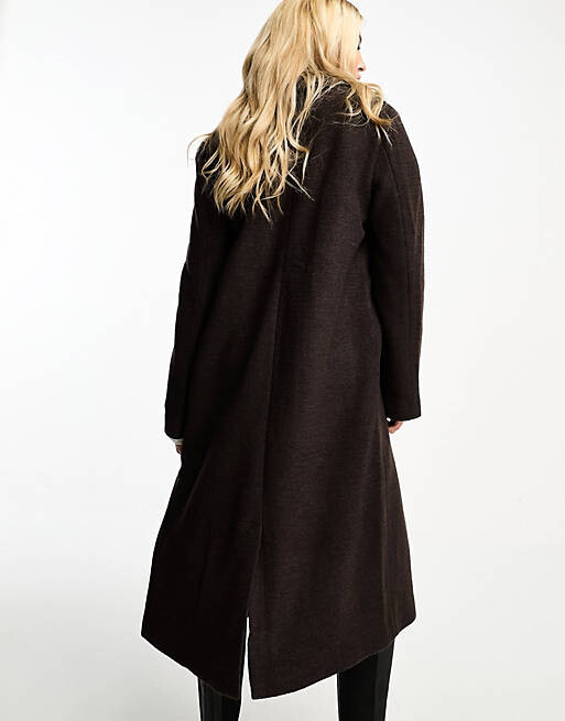 

Коричневое двубортное удлиненное пальто Monki