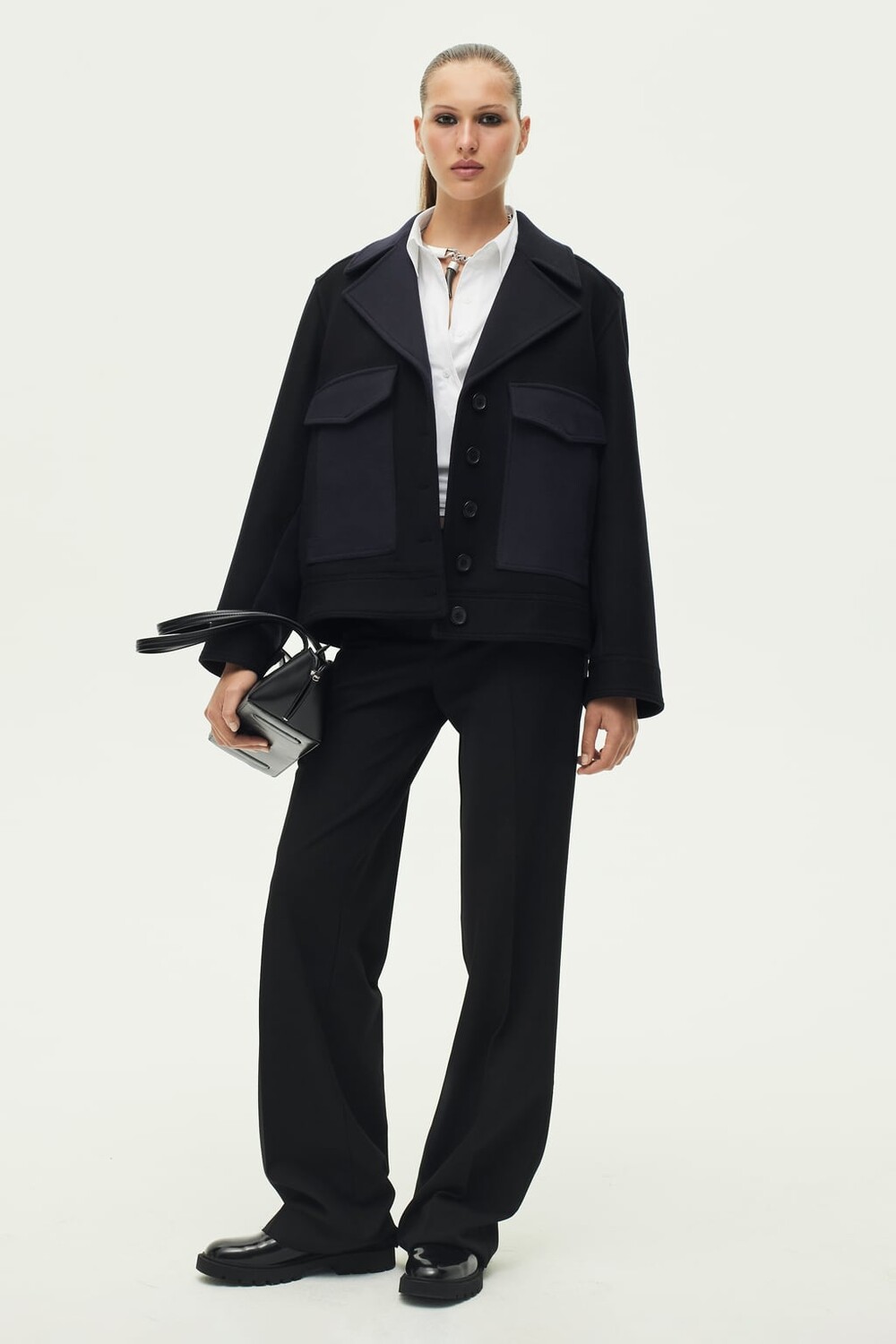 

Укороченное шерстяное пальто ZARA, черный