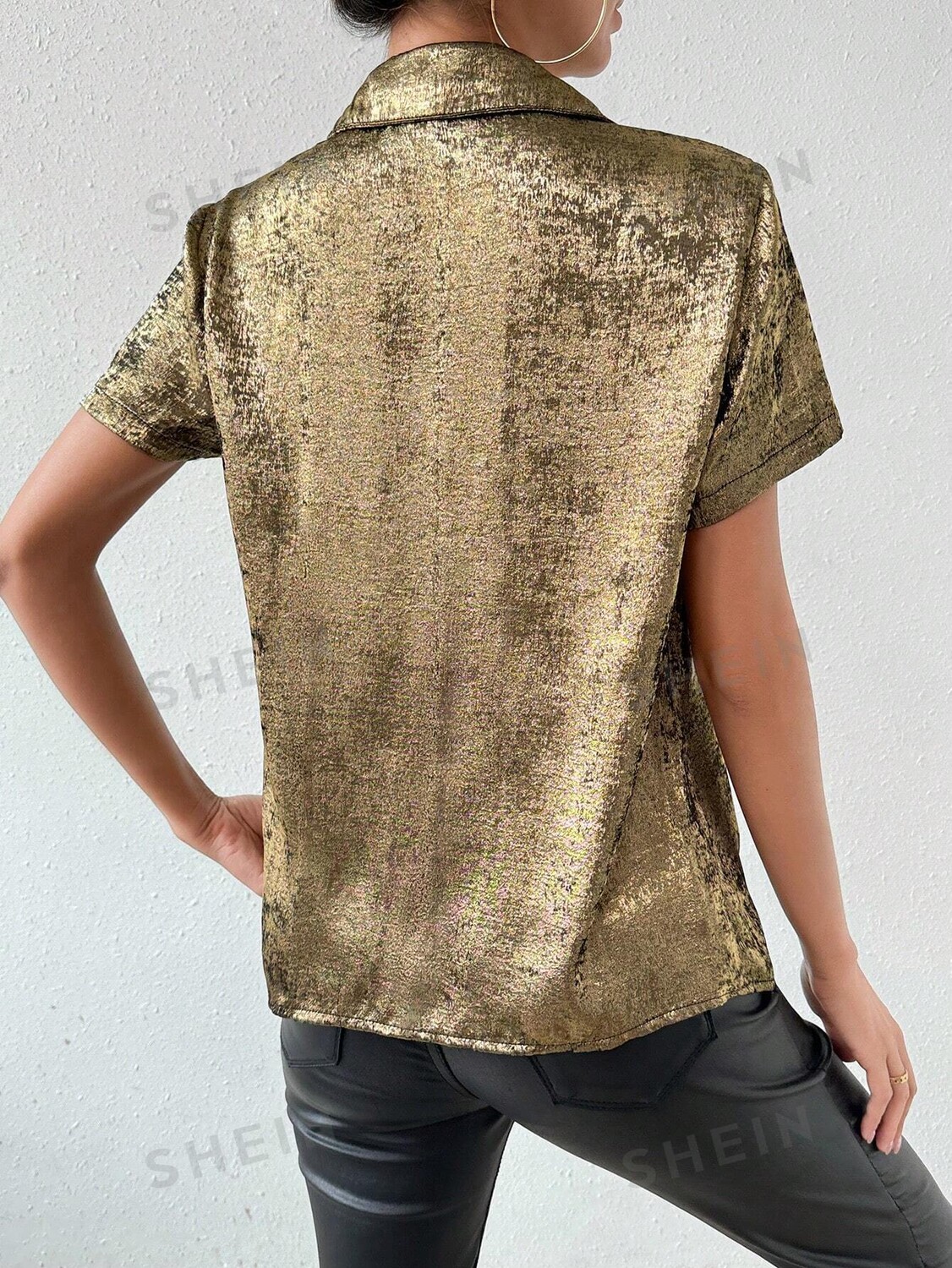 

Рубашка Shein Lune с короткими рукавами, золотистый
