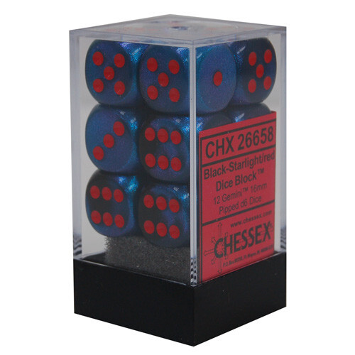 

Аксессуары Chessex Chessex 16mm d6 Set: Gemini Black-Starlight w/ Red (12)