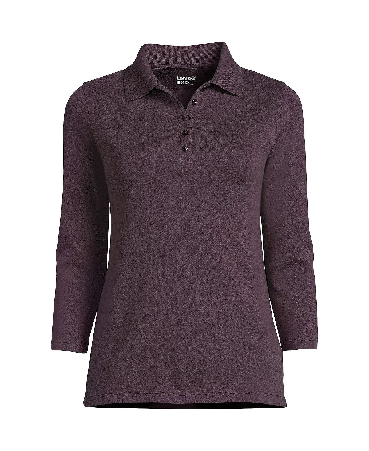 Женская хлопковая рубашка-поло интерлок с рукавом 3/4 для миниатюрных женщин Lands' End