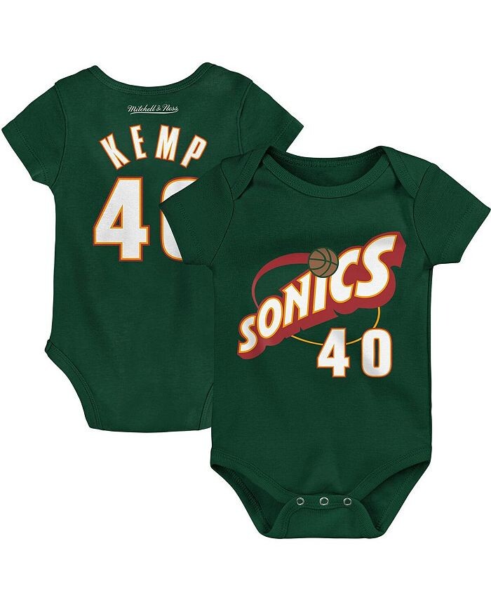 

Боди для новорожденных для мальчиков и девочек Shawn Kemp Green Seattle SuperSonics из твердой древесины с именем и номером Mitchell & Ness, зеленый