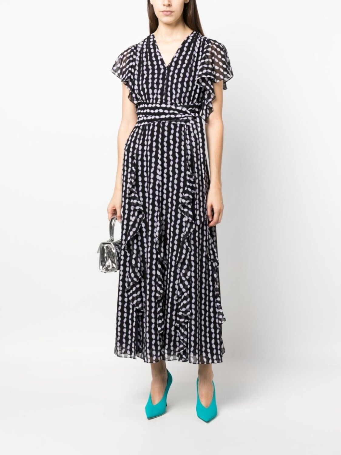 

DVF Diane von Furstenberg платье в горох с оборками, черный