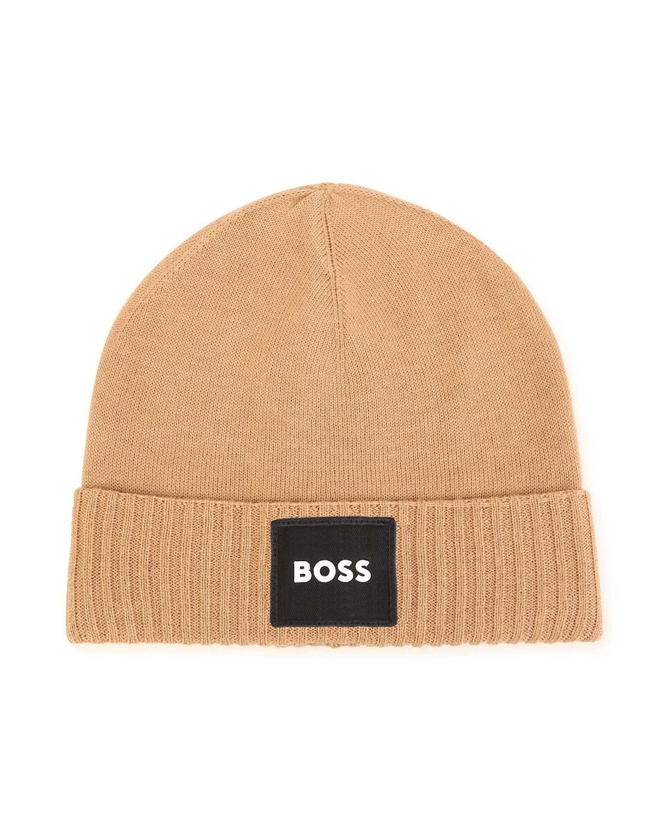 

Шапка для мальчика с ребристым клапаном BOSS Kidswear, бежевый