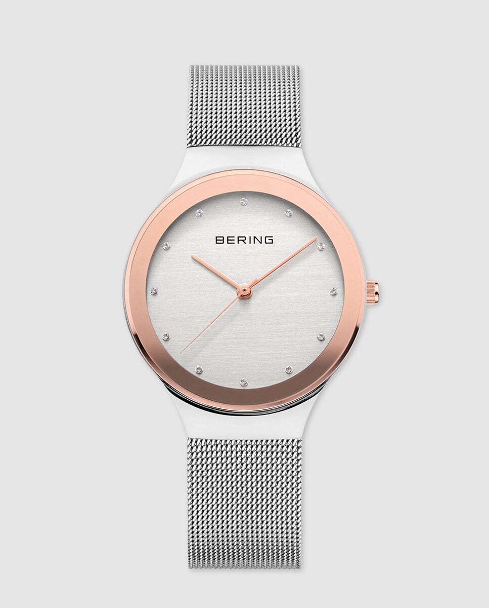 Bering 12934-060 женские часы со стальной сеткой Bering, серебро браслет с амазонитом и белым агатом