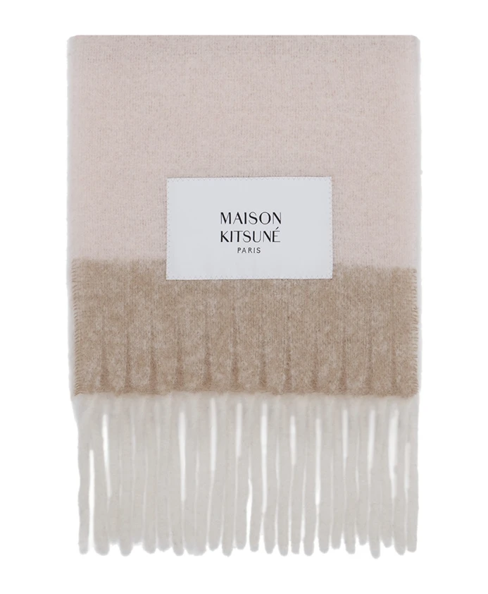 

Полосатый шарф из альпаки с бахромой Maison Kitsuné, розовый