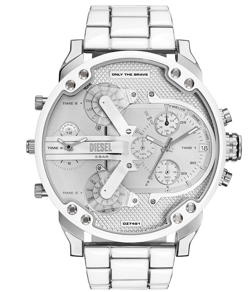 

Мужские часы Diesel Mr. Daddy 2.0 с хронографом и браслетом из нержавеющей стали белого цвета, серебро