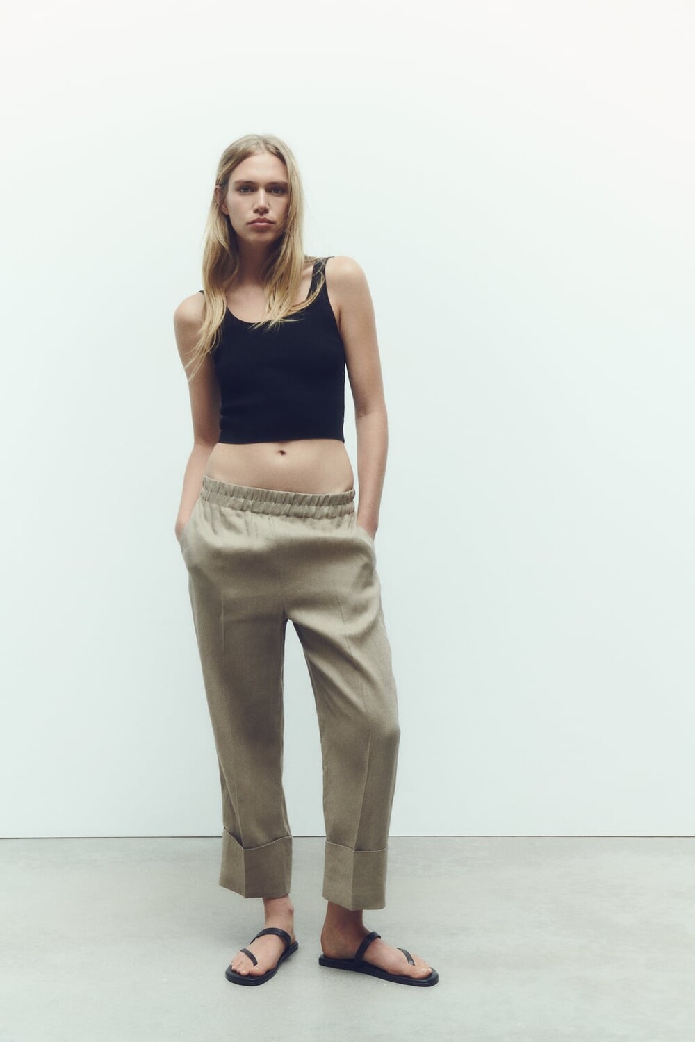 

Брюки из полульна с подтверженным нимом ZARA, бежевый