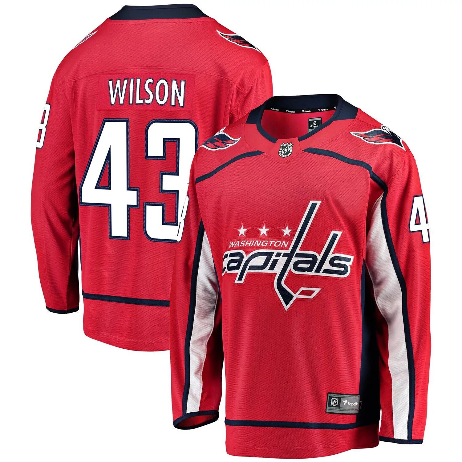 

Мужская красная футболка с логотипом Tom Wilson Washington Capitals Home Premier Breakaway Player Fanatics, Красный