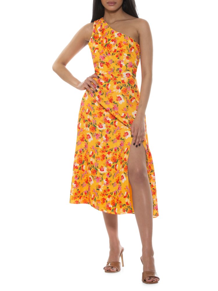 Расклешенное платье миди на одно плечо Fay Alexia Admor, цвет Yellow Watercolor
