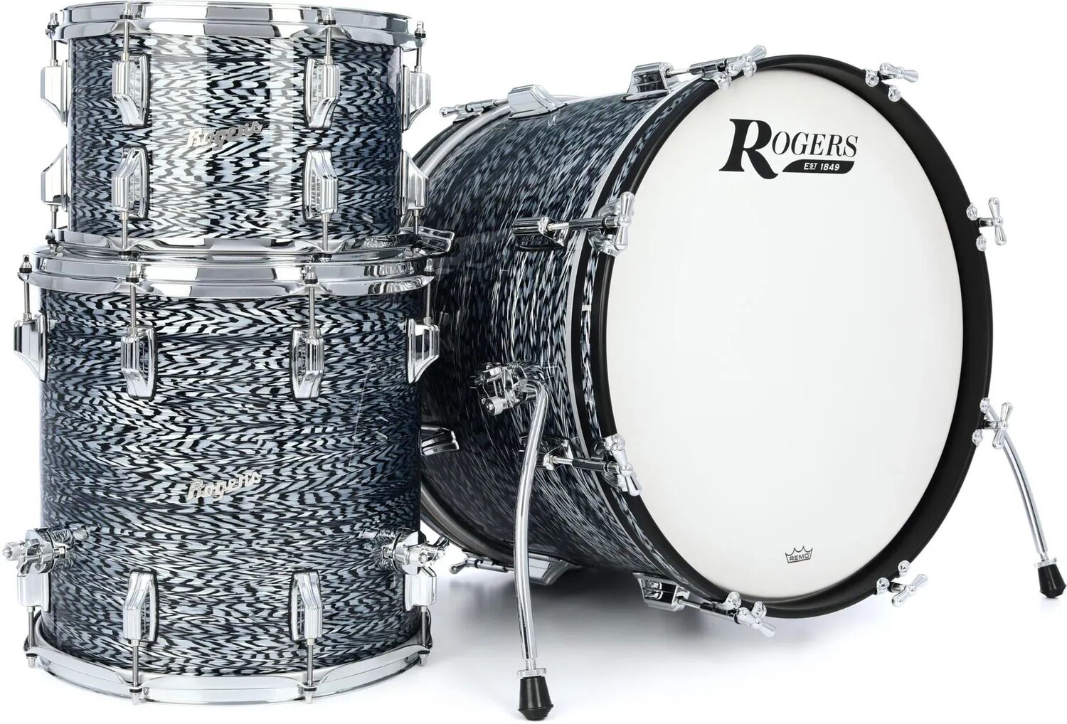 

Набор из трех ракушек Rogers Drums Cleveland — небесно-голубой оникс с соответствующими обручами-инкрустациями