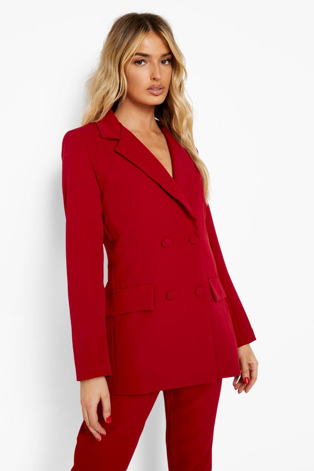 Двубортный пиджак строгого кроя boohoo, красный цена и фото