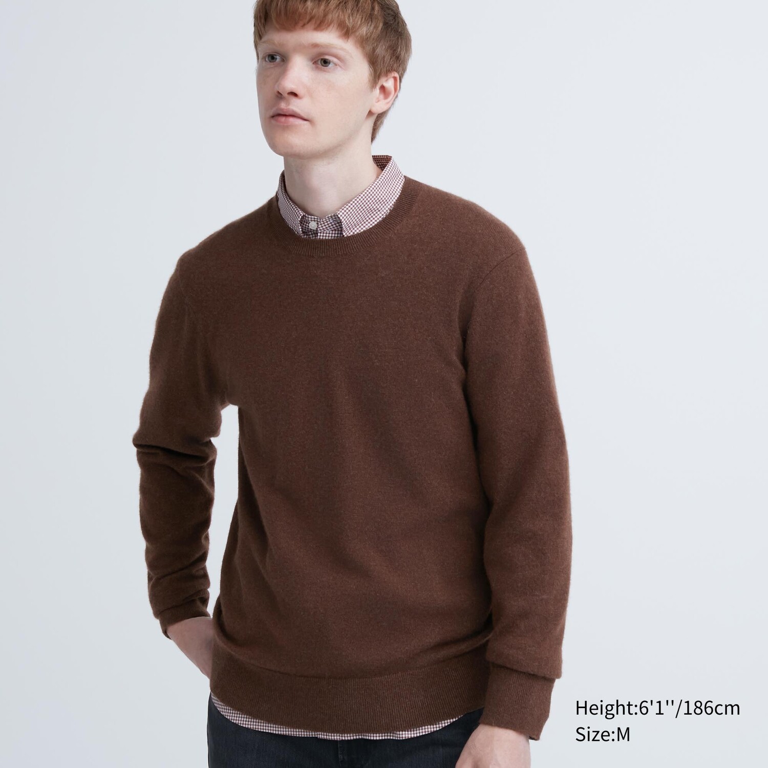 

Джемпер Uniqlo мужской из кашемира с круглым вырезом, коричневый