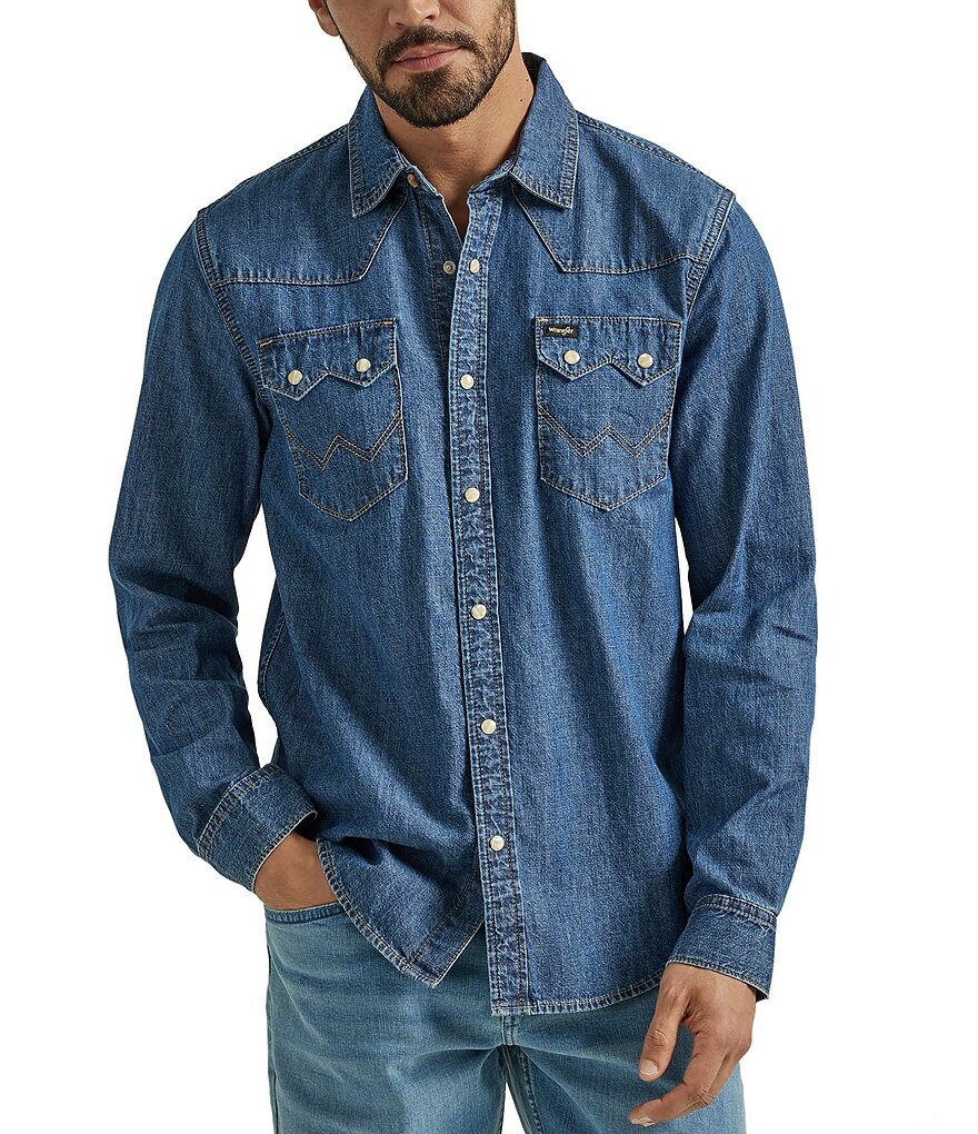 

Джинсовая рубашка в стиле вестерн Wrangler с длинными рукавами, синий