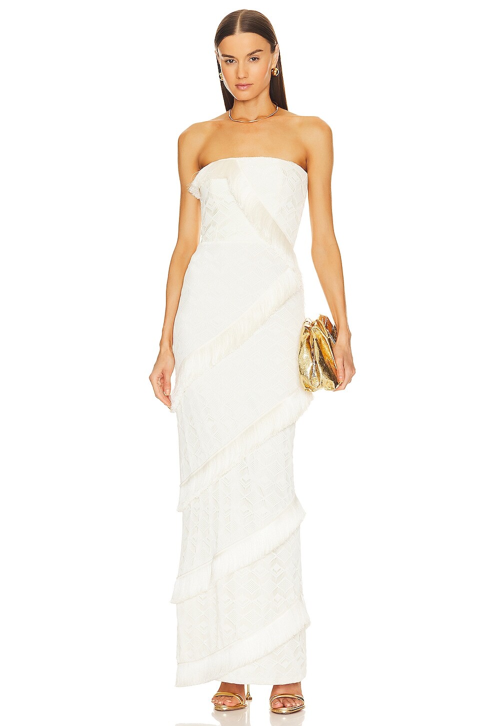 

Платье макси PatBO Strapless Fringe Trim, слоновая кость