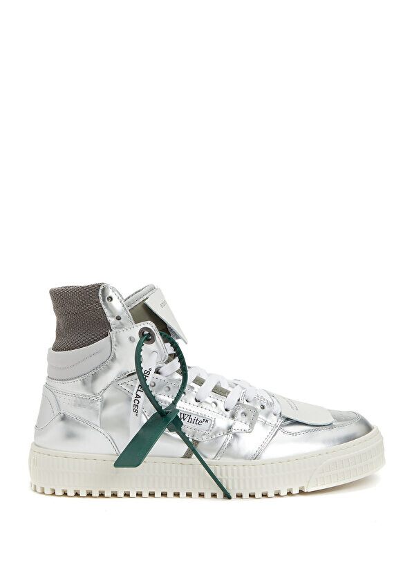 

Женские кожаные кроссовки с серебряным логотипом Off-White