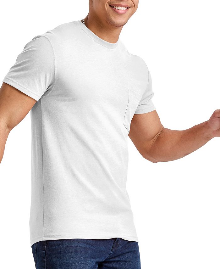 Мужская оригинальная хлопковая футболка с короткими рукавами и карманами Hanes, белый мужская оригинальная хлопковая футболка с длинными рукавами на пуговицах hanes белый