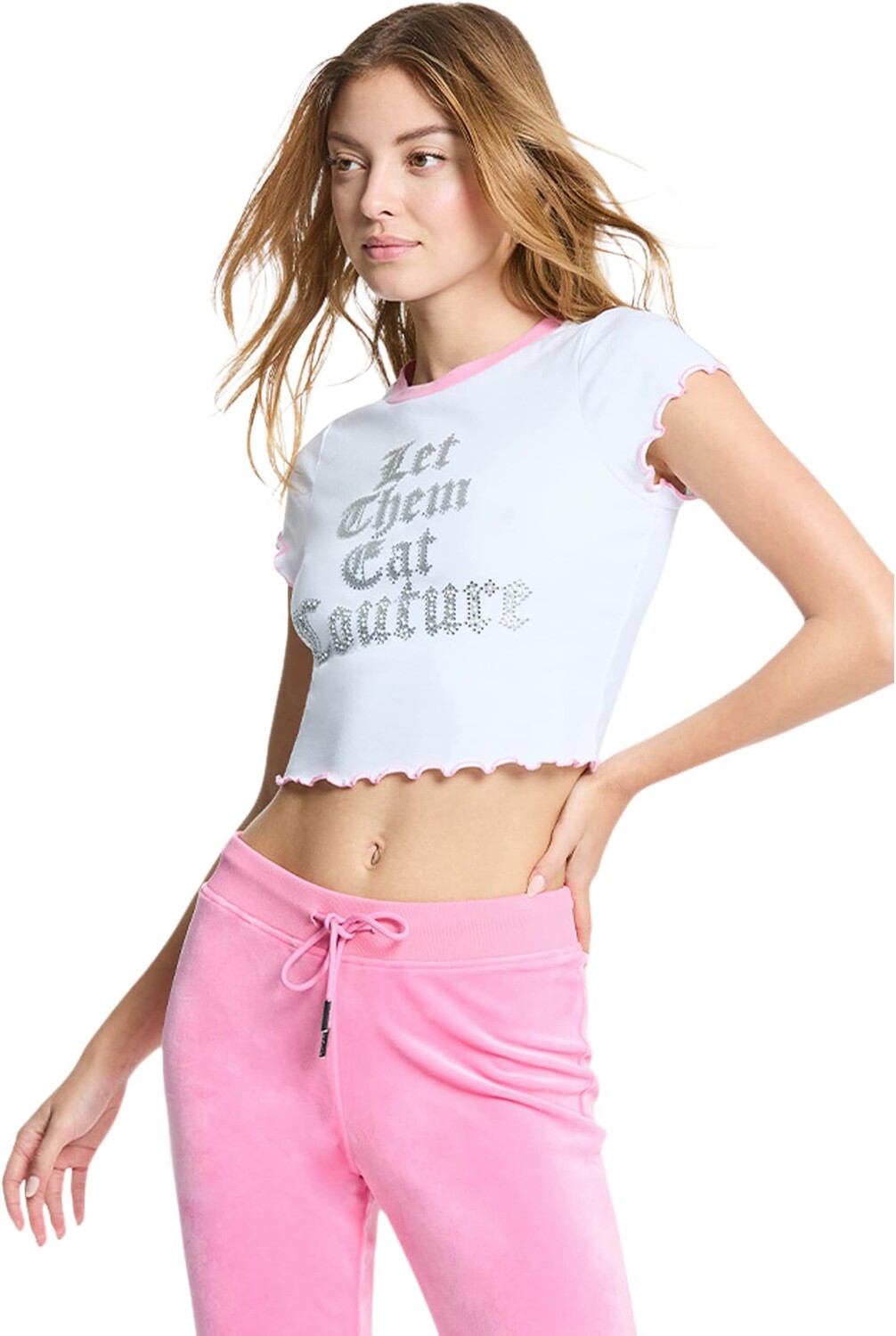 

Детская футболка в рубчик с графическим рисунком Juicy Couture, цвет Bleached White