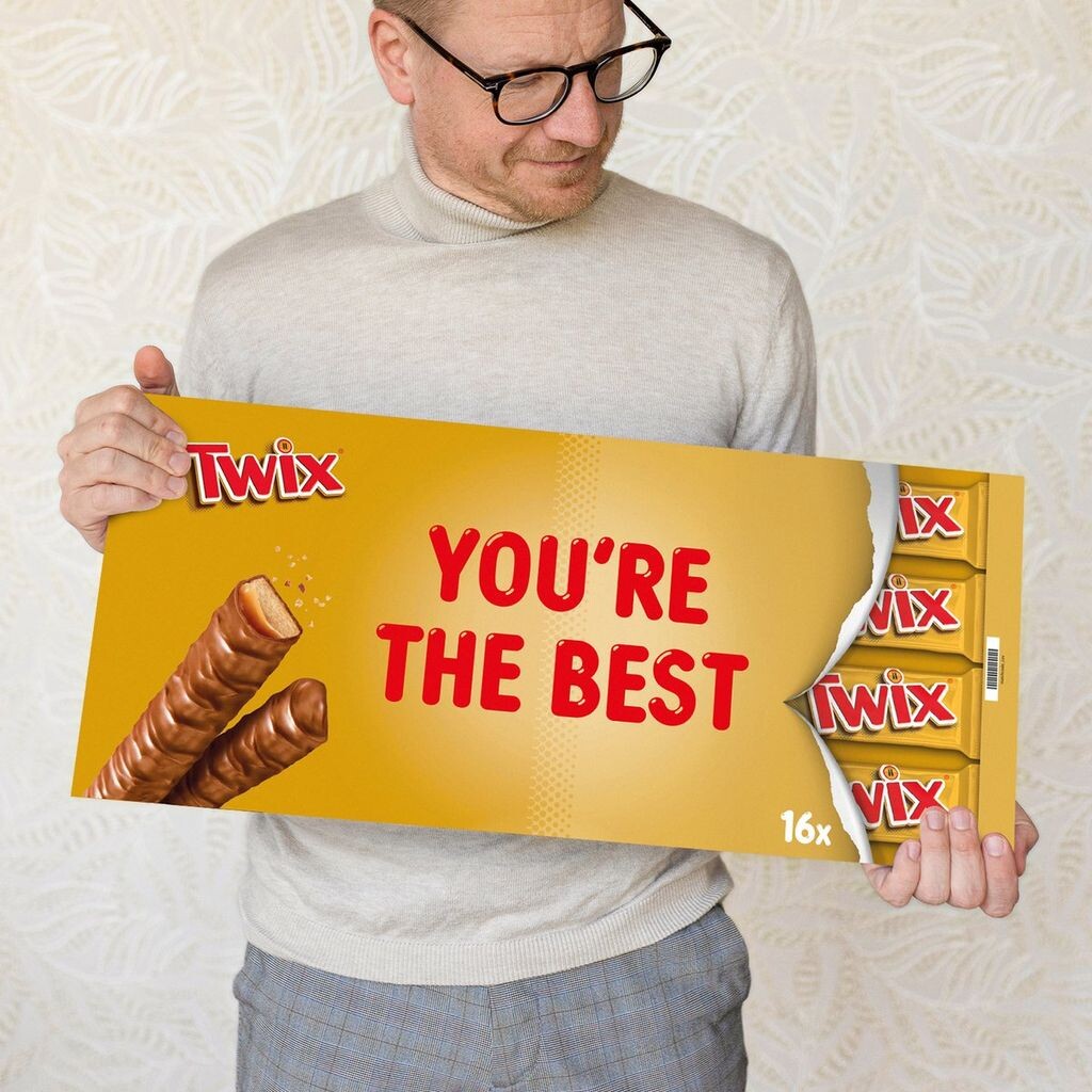 

Подарок XXL Twix - 800 грамм шоколада Twix - послание: «Ты лучший!» - Великолепная подарочная упаковка в стиле Twix. Yoursurprise