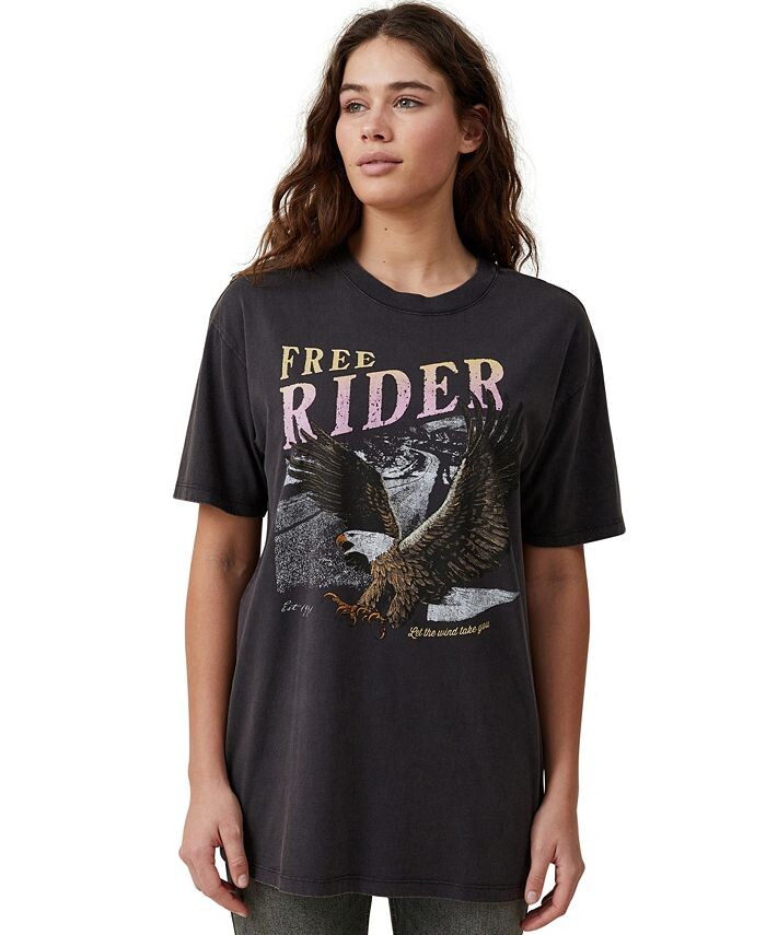 

Женская футболка оверсайз с рисунком COTTON ON, цвет Free Rider, Washed Black