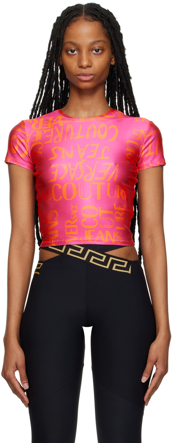 

Розовая футболка с принтом Hot Versace Jeans Couture, Розовый