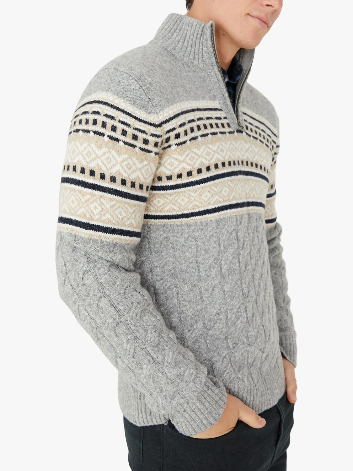 

Джемпер с полувырезом FatFace Calder Fair Isle, серый