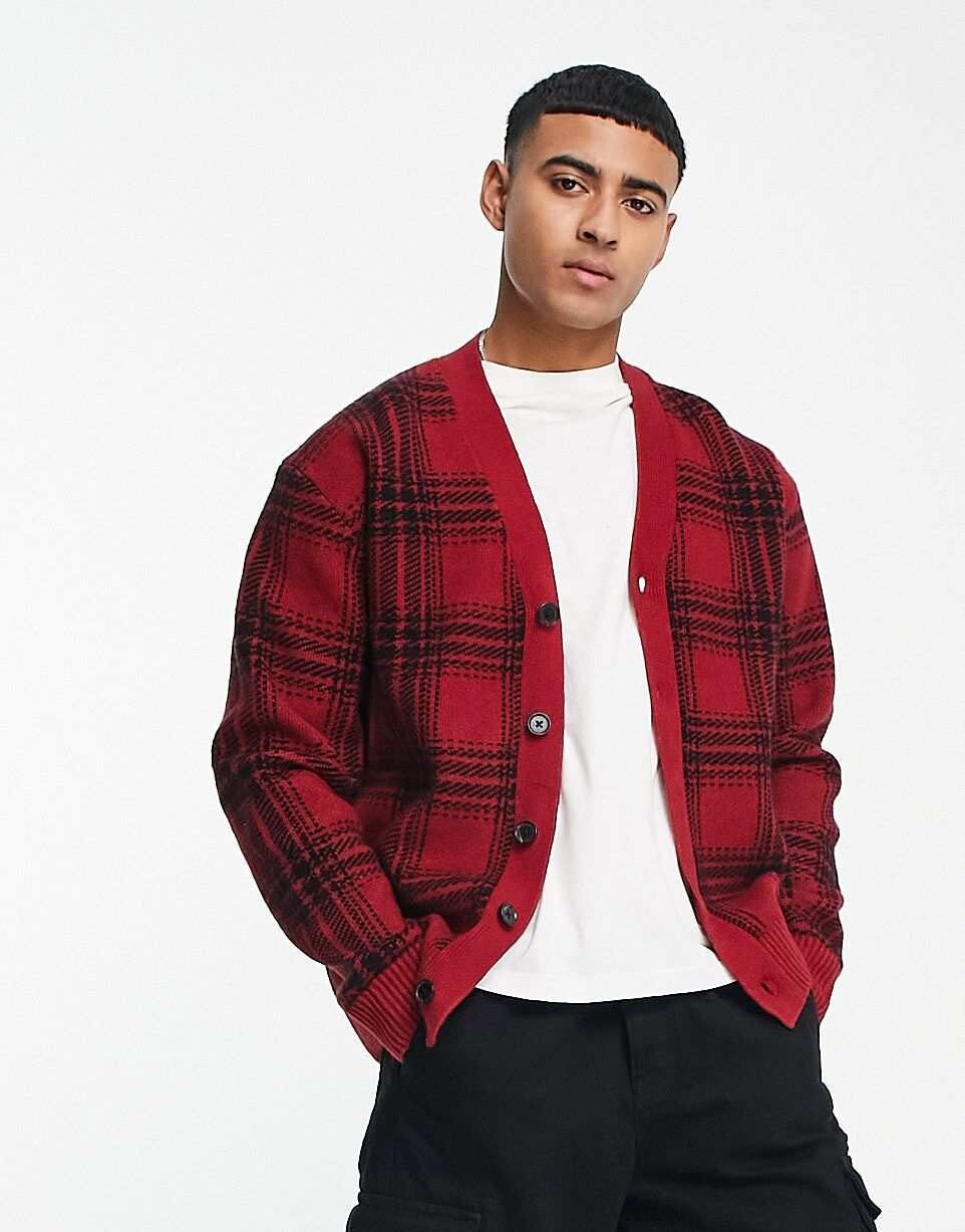

Красный вязаный кардиган в клетку Abercrombie & Fitch