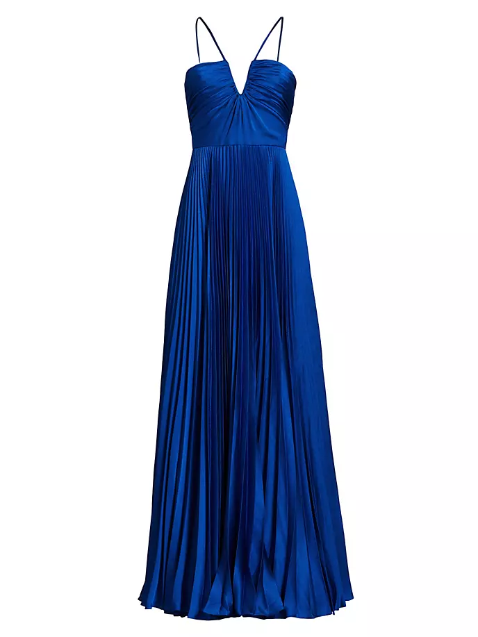 Атласное плиссированное платье цвета индиго Ml Monique Lhuillier, синий rita blue 240 ml